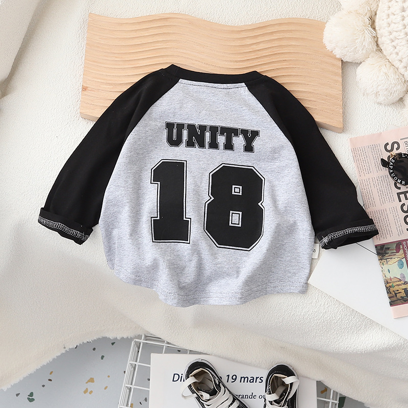 Super soft and glutinous ~ Pure cotton thin shoulder long-sleeved T-shirt for boys, new spring and autumn style baby cartoon top base layer fashion details Picture