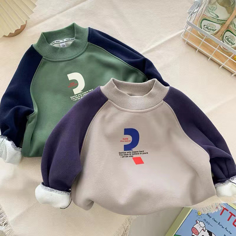 A new Korean-style plush sweatshirt for boys, a one-piece plush autumn and winter collection, a children's pullover with a semi-high neck, and a trendy look for kids Specification drawing
