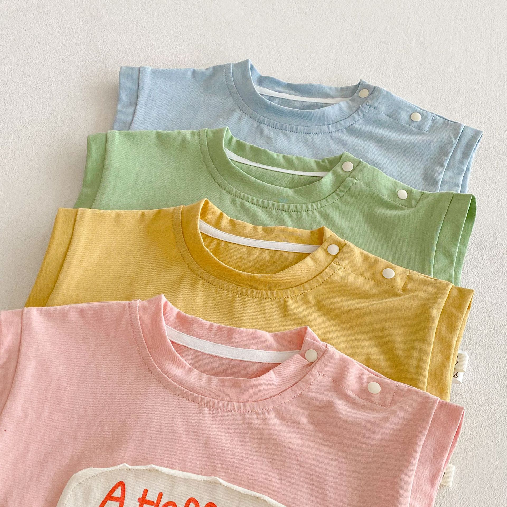 Children's Patch Set 2025 New Summer Girls' letter Cartoon Vest and Boys' Solid Color Shorts Thin Two-piece set Specification drawing