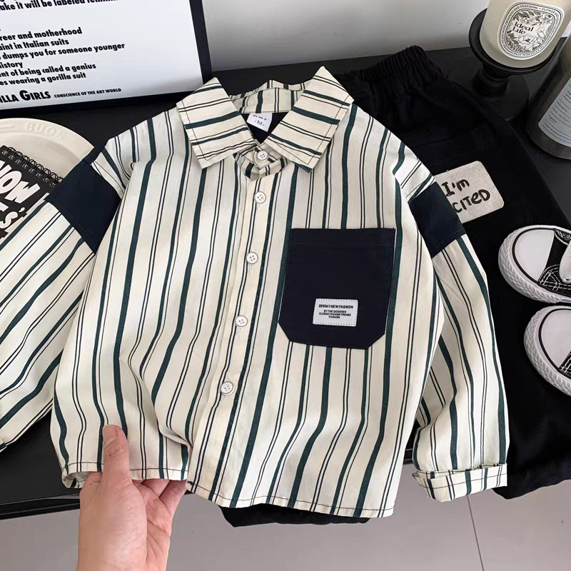 Boys' stylish striped shirt Spring/Autumn 2025 New Korean style small and medium-sized children's cool thin shirt pure cotton top Application Scenario