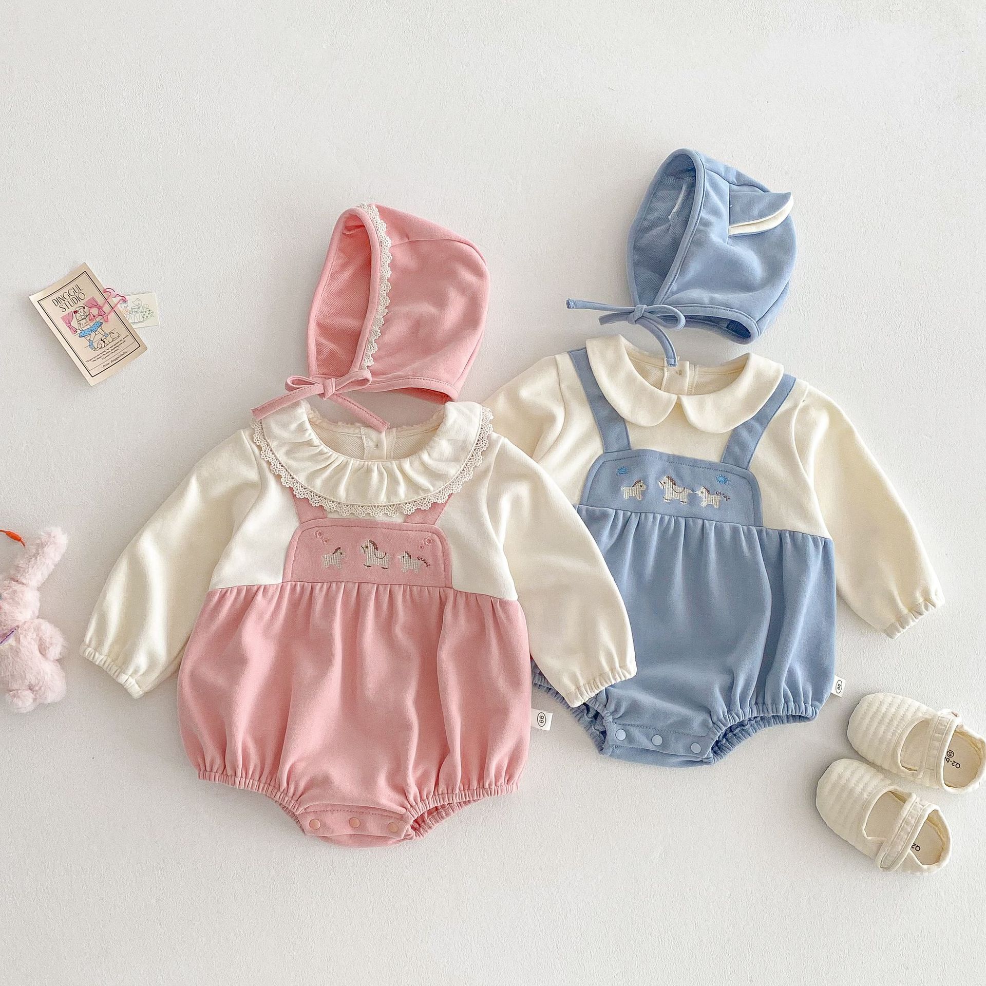Baby Princess Ha Yi 2025 New Spring Baby Korean-style fake two-piece crawling suit Super cute newborn spring clothes full figure