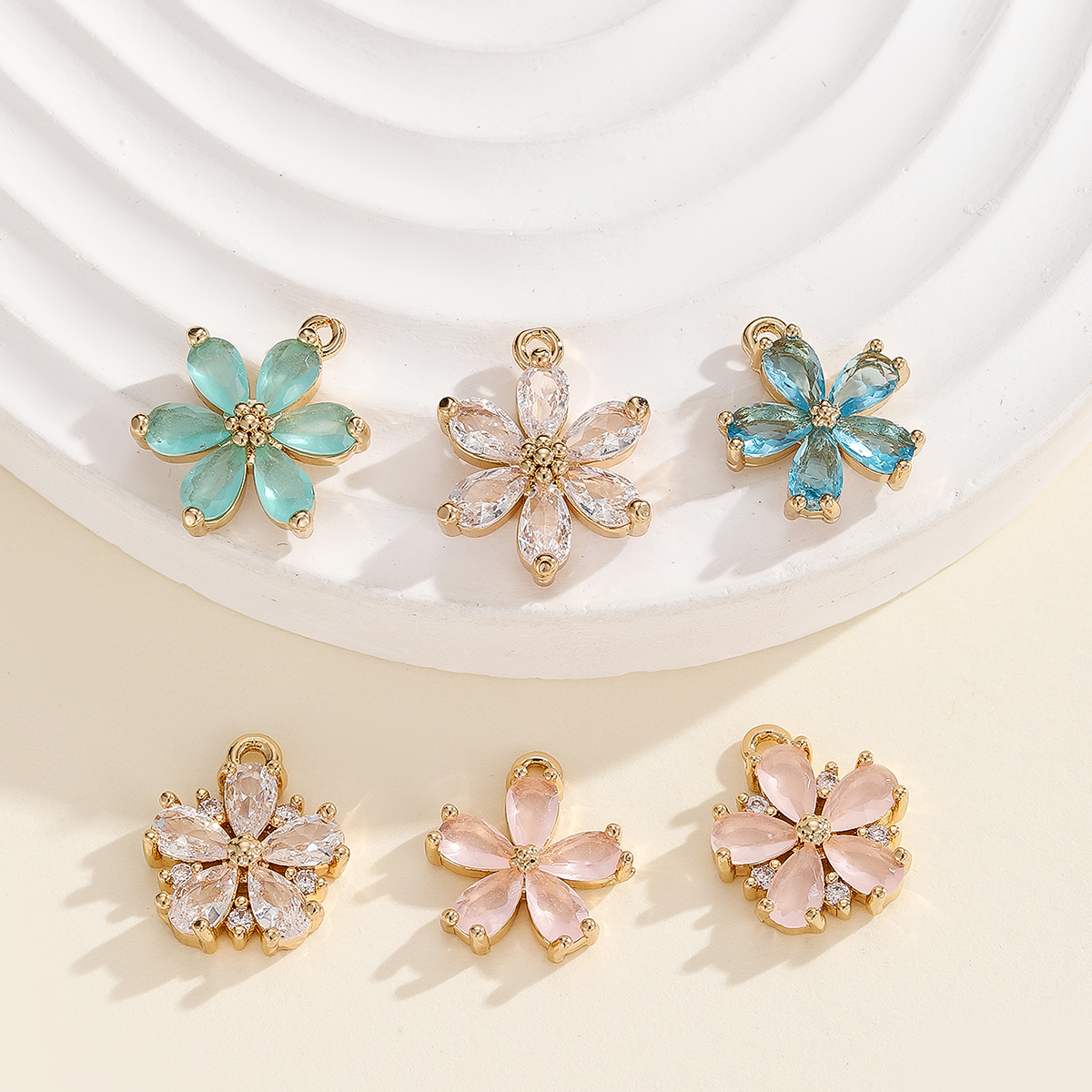 diy jewelry accessories, micro-inlaid six-petal flower multi-color new earrings, pendants, necklaces, bracelets, handcrafted semi-finished materials