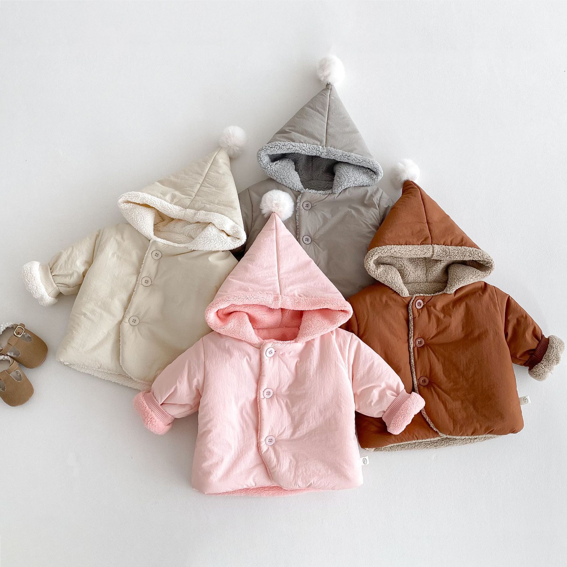 Children's solid-color cotton-padded jacket for 0-5 years old, winter girls' stylish cotton-padded thick coat, boys' winter coat AY646 full figure