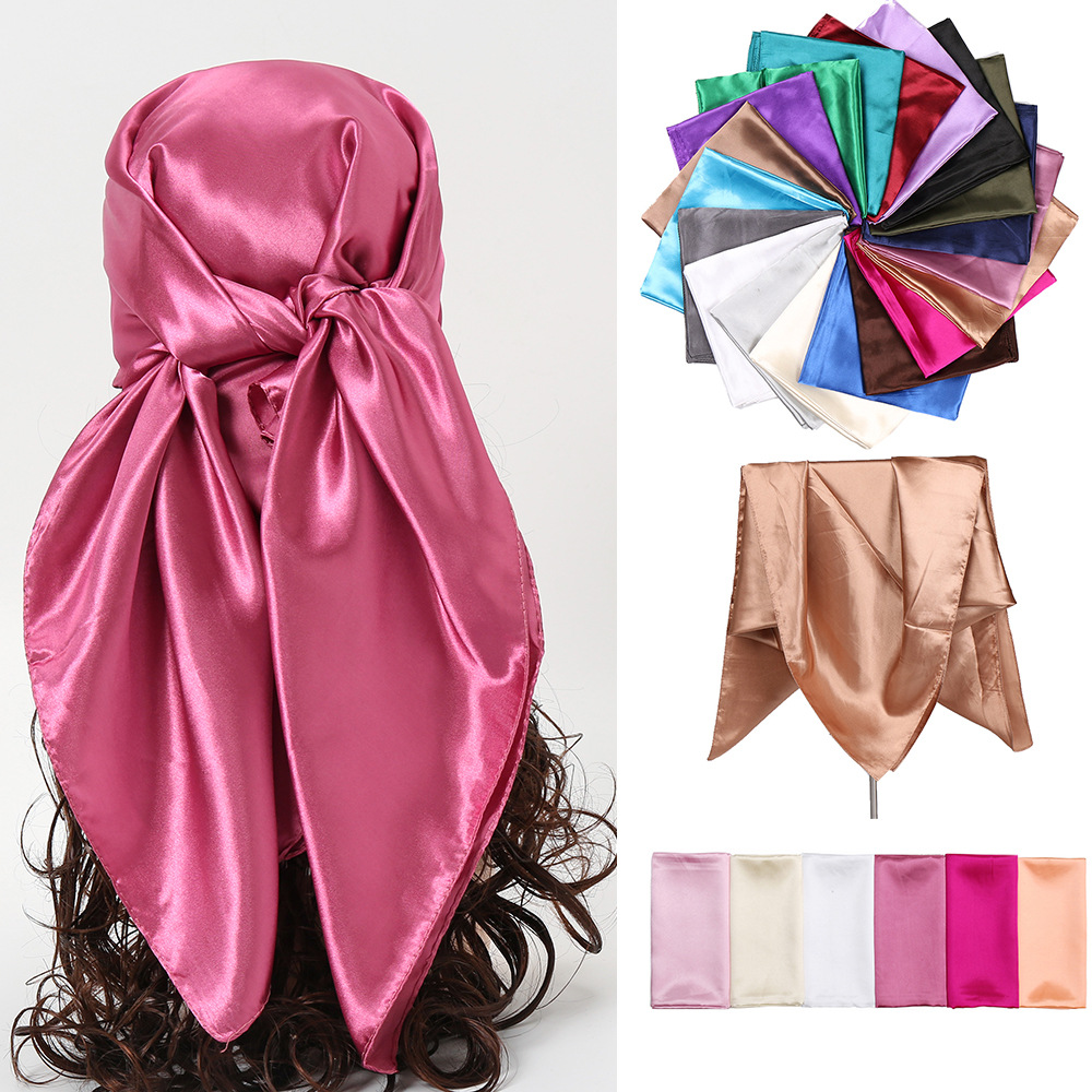New satin women's solid-color headscarf wholesale, imitation silk single-color 90-color Ding professional flight attendant square scarf YW102 full figure