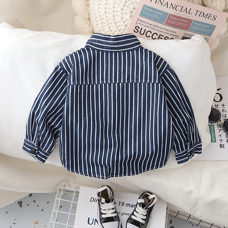 Boys' shirts 2023, spring and autumn baby clothes, striped coats, stylish denim tops, and trendy shirts for children details Picture