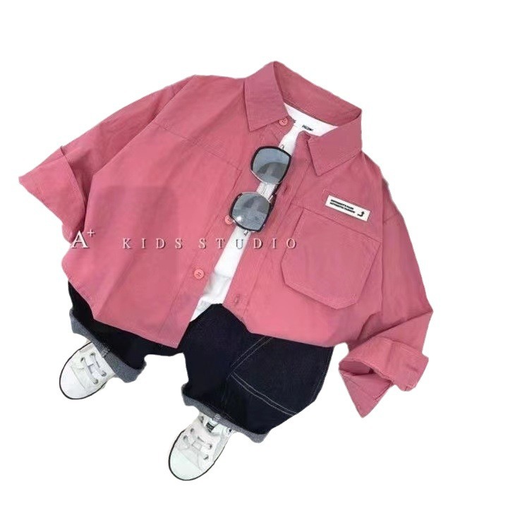 Spring and autumn children's shirts 2023 new fashionable long-sleeved shirts for boys and girls, trendy outerwear shirts for children Item Picture
