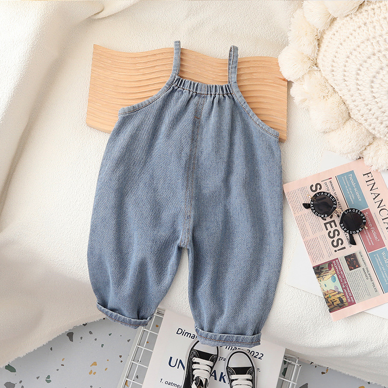 Spring and autumn 2024 new style children's overalls for boys and girls, Korean autumn soft denim overalls in stock for wholesale full figure