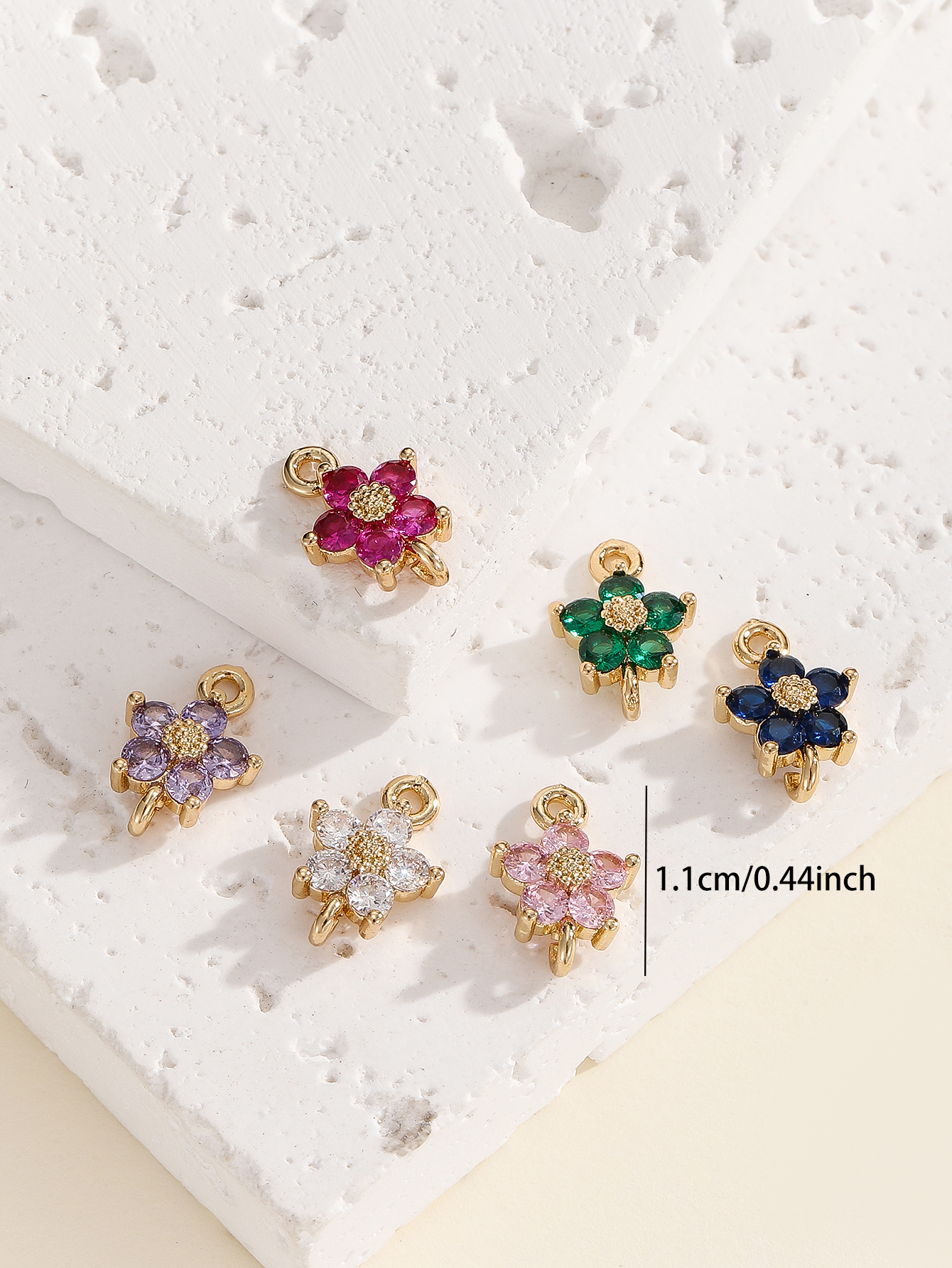 Double hanging five-petal flower copper color preservation zircon ancient-style hairpin, tassel earrings, necklace forehead ornament diy clothing accessories details Picture