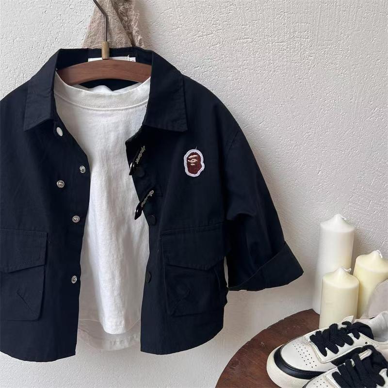 Boys' shirt jacket 2024 Spring and Autumn new collection, children's large pocket jacket shirt, baby's personalized and versatile top trend Specification drawing
