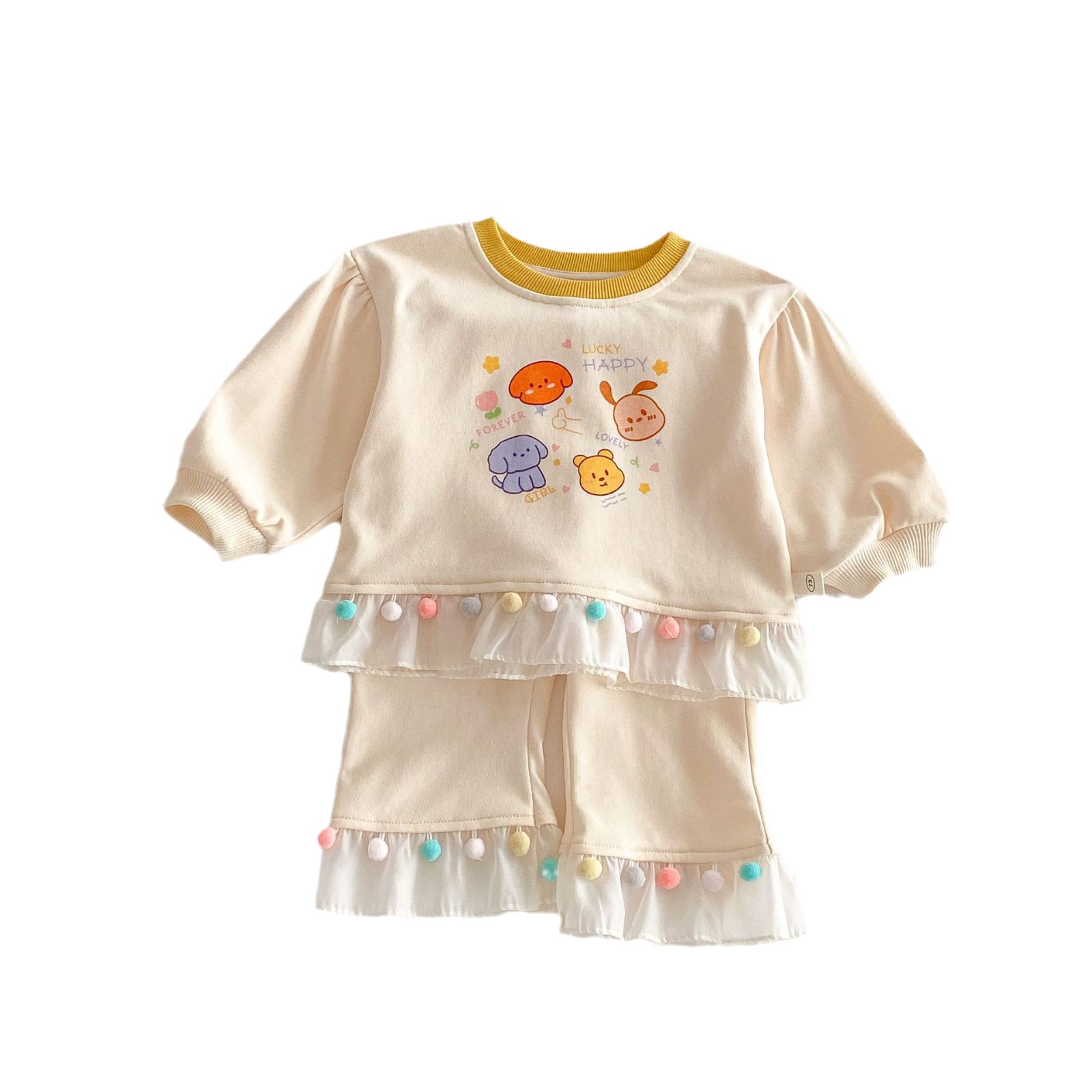 Baby Cartoon Set 2025 New Spring Girls' Stylish Cartoon hoodie, Children's Colorful Ball Casual Pants Two-piece set Item Picture