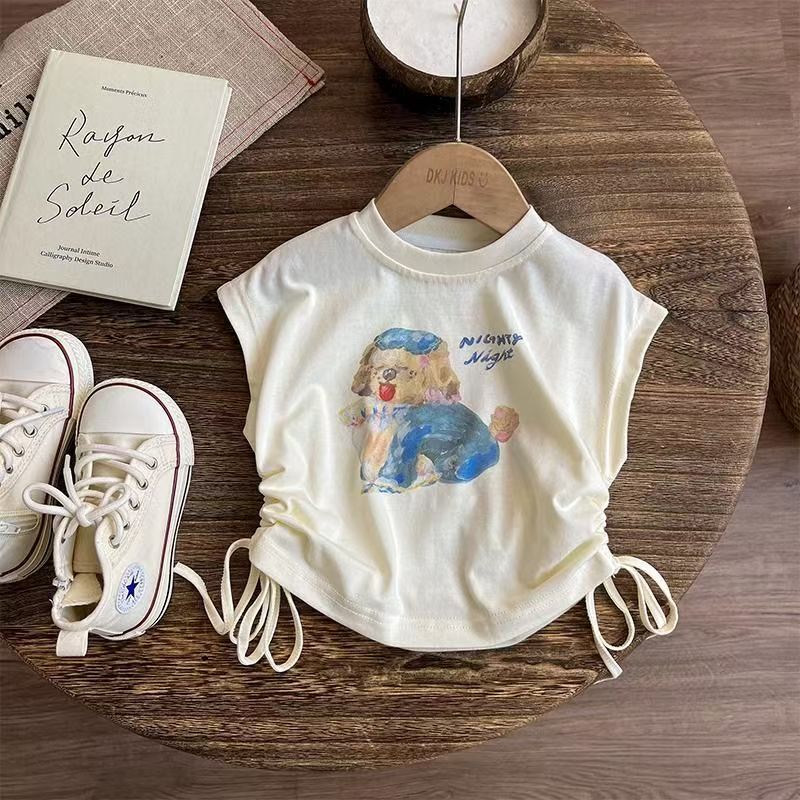 Girls' summer top striped casual pants set for children's clothing 2024 new cartoon print T-shirt Trendy two-piece set details Picture