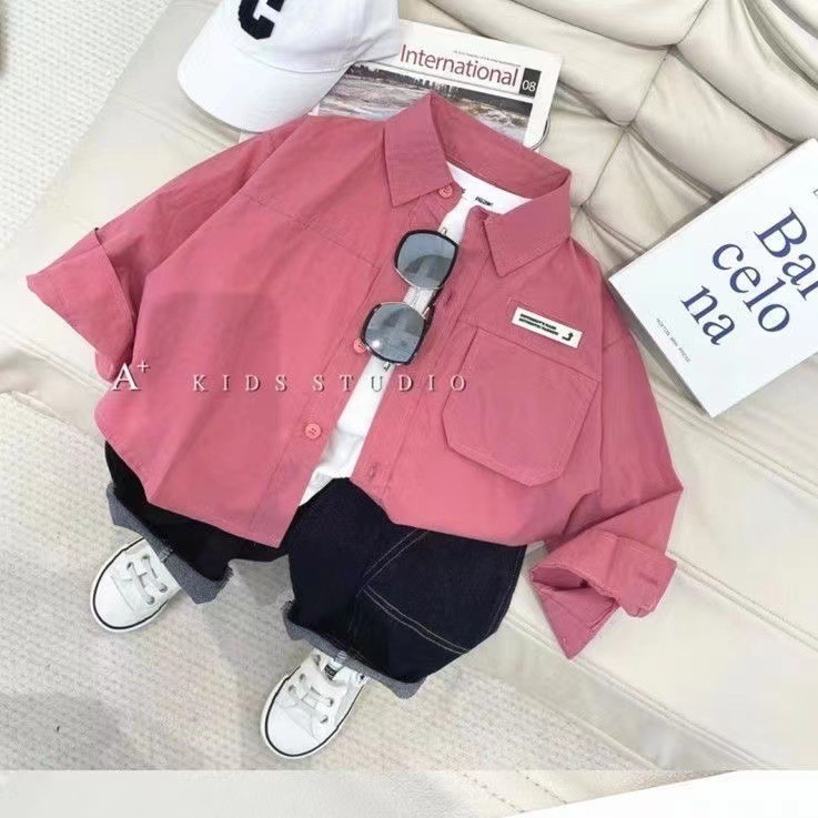 Spring and autumn children's shirts 2023 new fashionable long-sleeved shirts for boys and girls, trendy outerwear shirts for children details Picture