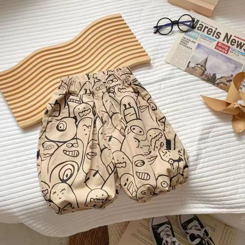 New 2024 summer Korean style graffiti pants and vest set for boys and girls, stylish and casual two-piece set details Picture