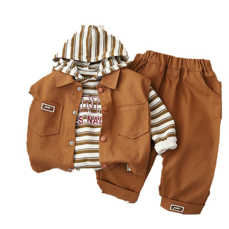 2023 Autumn Collection for Children and Boys: Korean-style vest, long-sleeved, new Autumn bestsellers, three-piece set with hat, trendy style Item Picture