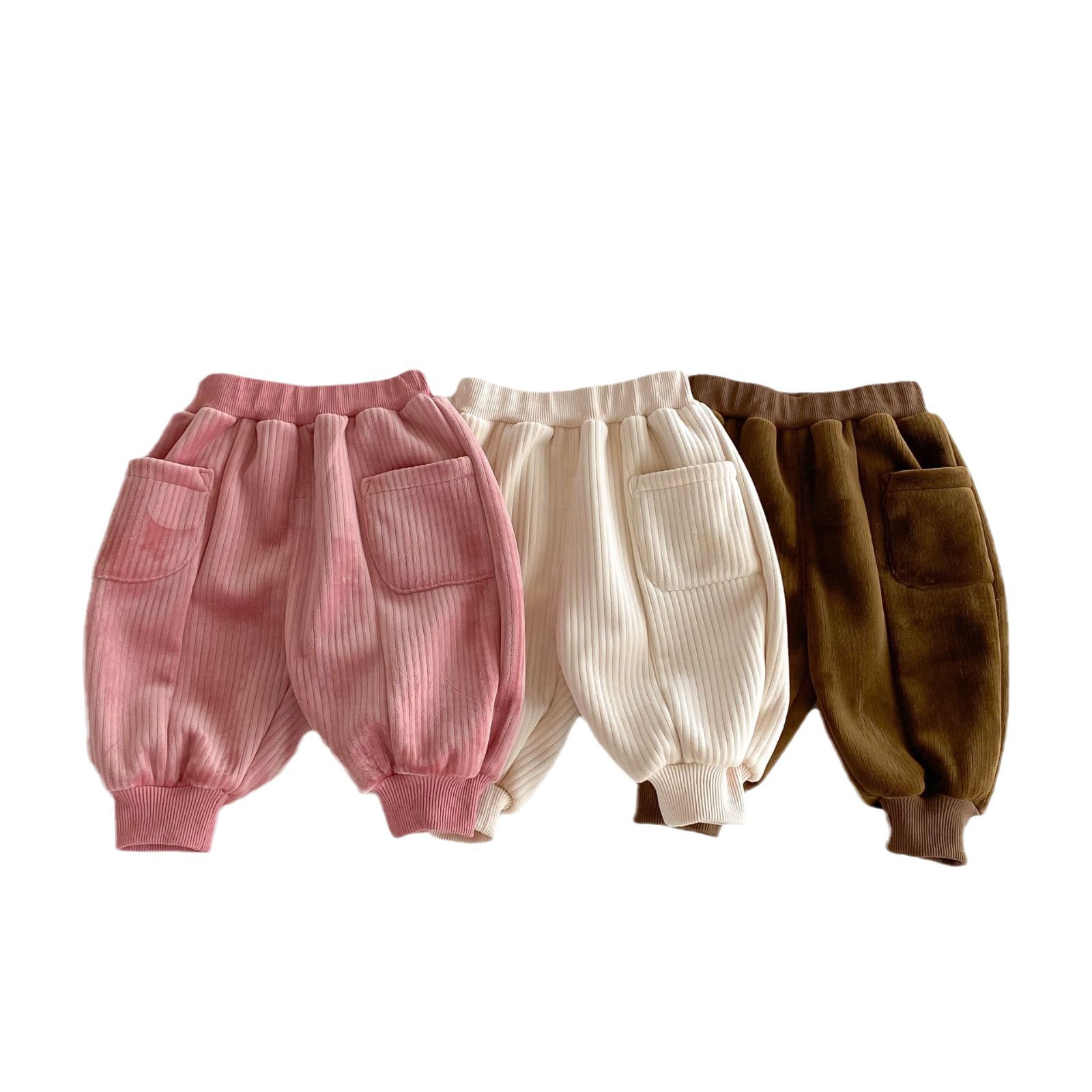 Children's fleece casual pants, 0-5 years old winter girls' fashionable solid color thickened pants, baby warm winter clothing AK414 Item Picture