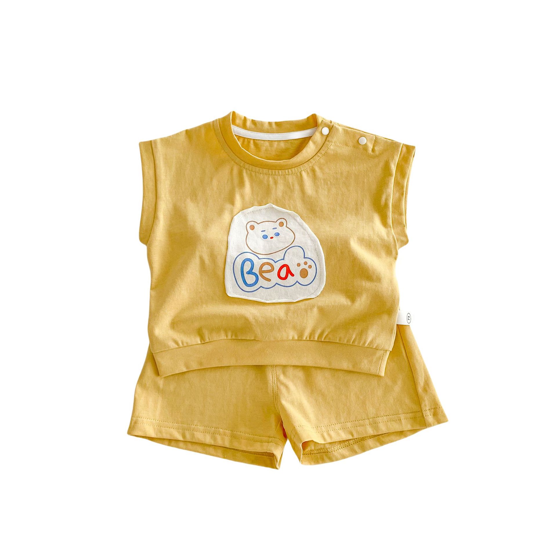 Children's Patch Set 2025 New Summer Girls' letter Cartoon Vest and Boys' Solid Color Shorts Thin Two-piece set Item Picture