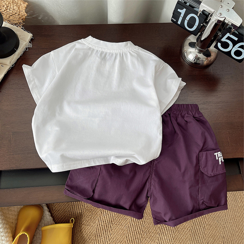 Baby short-sleeved children's summer set 2025 New Little boy cartoon clothes Baby summer Fashion two-piece set Specification drawing