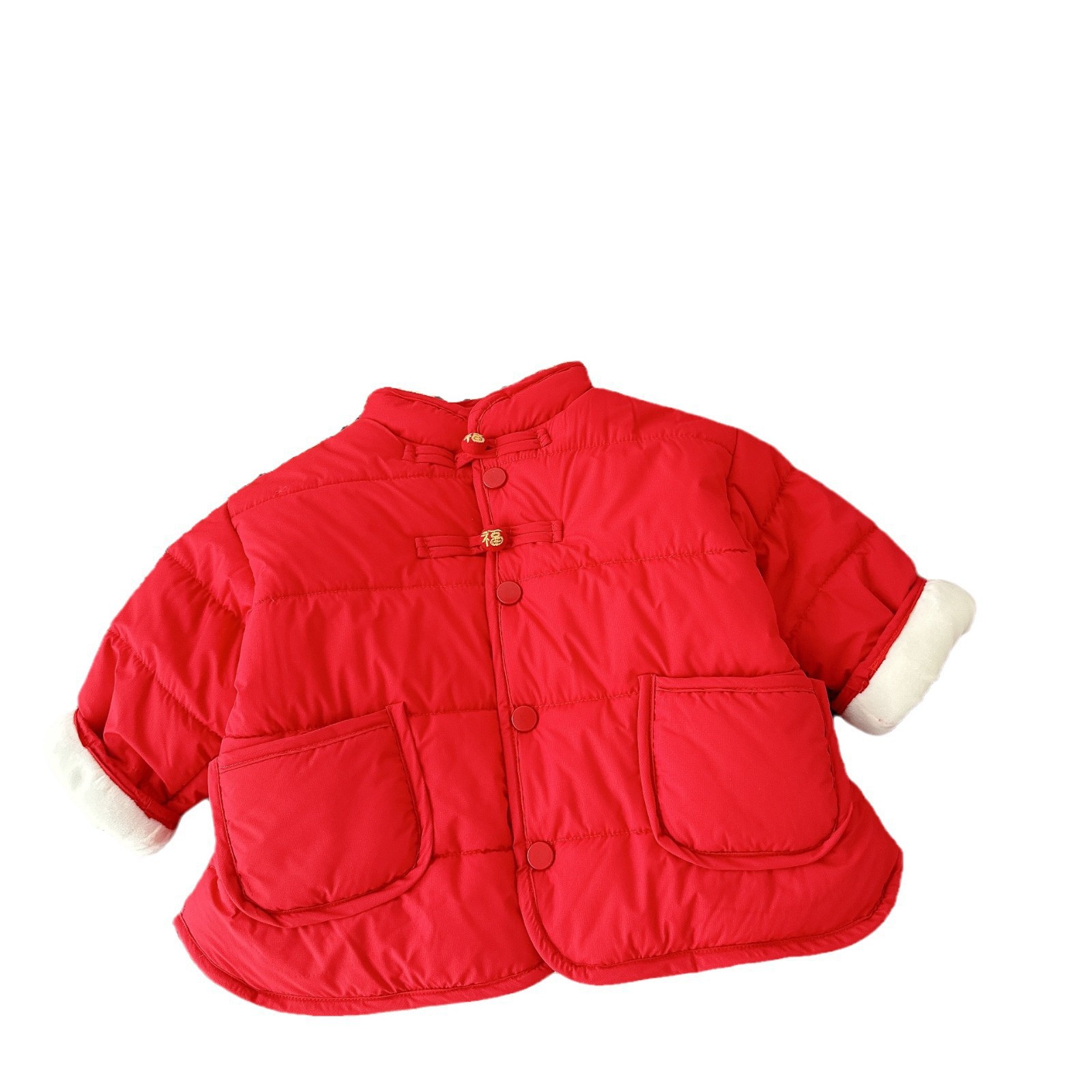 Children's thickened New Year greeting clothes, winter cotton-padded clothes for boys and girls aged 0-5, with slanted lapels and buttons, winter cotton-padded clothes for infants, WY012 Item Picture