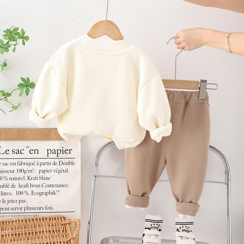 Boys' Autumn and Winter Set 2023 New Style Girls' Stylish Korean-style baby hoodie with fleece pants Specification drawing