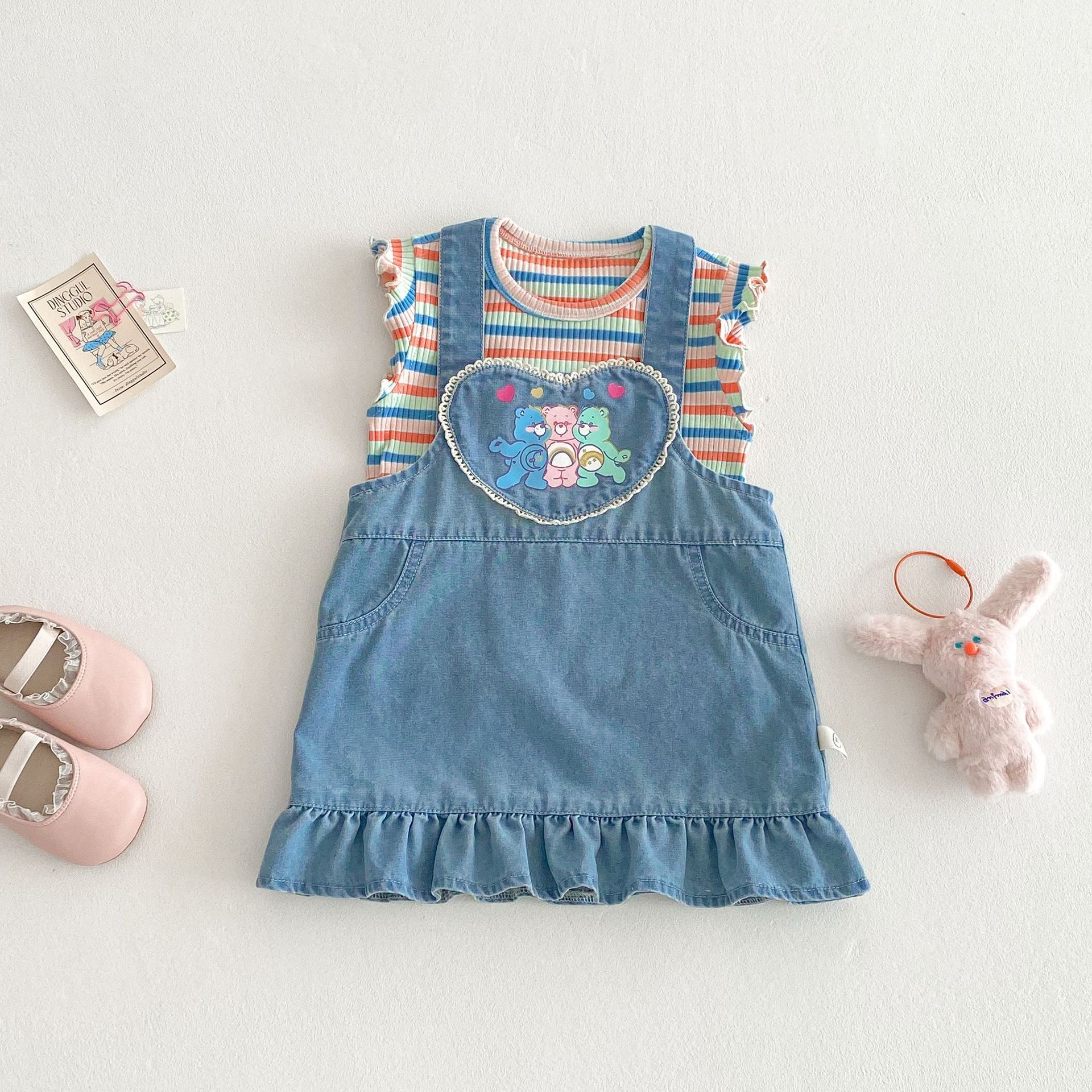 Girls' striped T-shirt 2025 new style children's summer clothing Huzhou Zhili Children's Clothing Summer baby rainbow striped vest thin details Picture