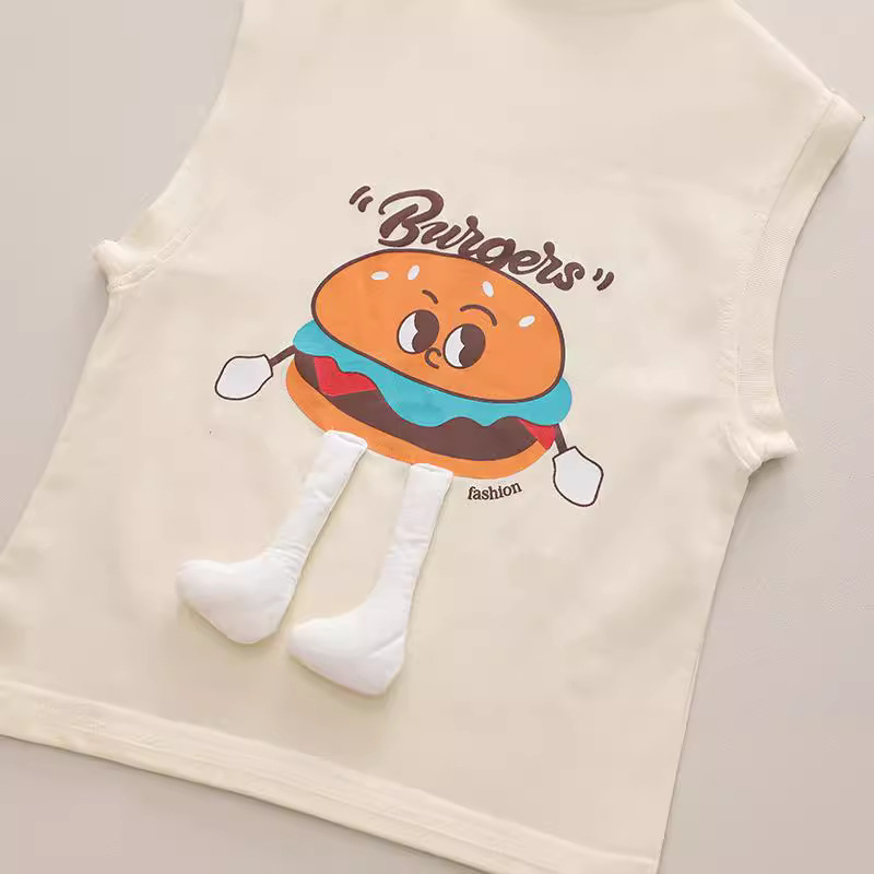 Girls' summer clothing set 2023, children's and boys' vest, shorts, hamburger cartoon Korean version brother and sister set, trendy Application Scenario