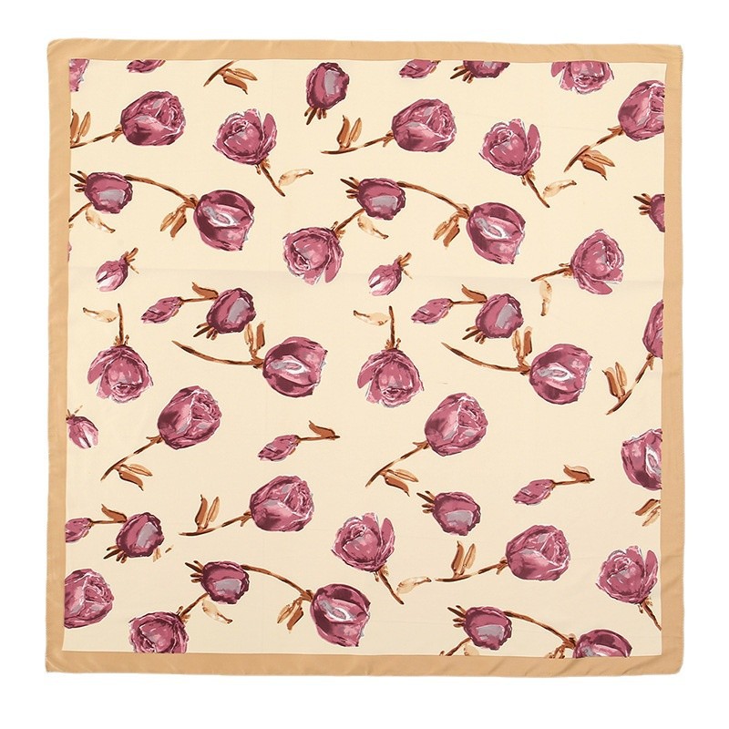 2024 New Spring/Summer rose printed silk scarf, 85cm faux silk small square scarf, versatile decorative neckerchief for women Item Picture