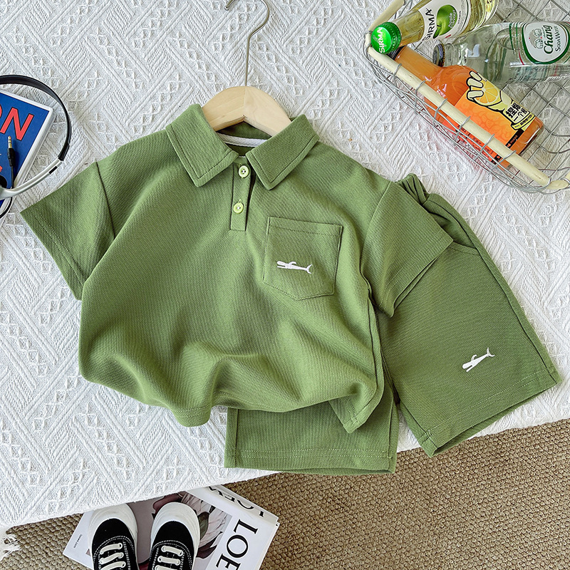 Children's POLO collar set, stylish boys' and children's casual two-piece set, summer loose two-piece sportswear set full figure