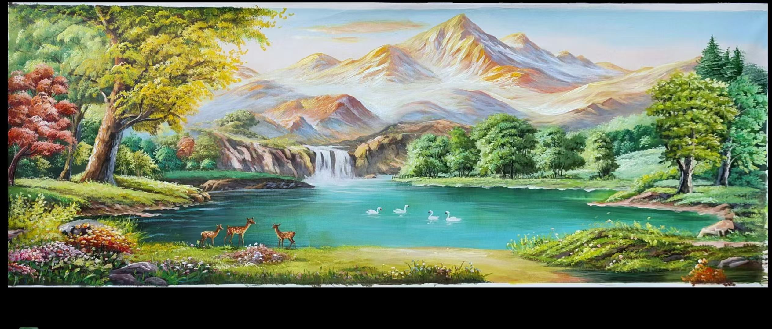 中古风绿色客厅装饰画沙发背景墙挂画高级感竹子长条卧室床头壁画1