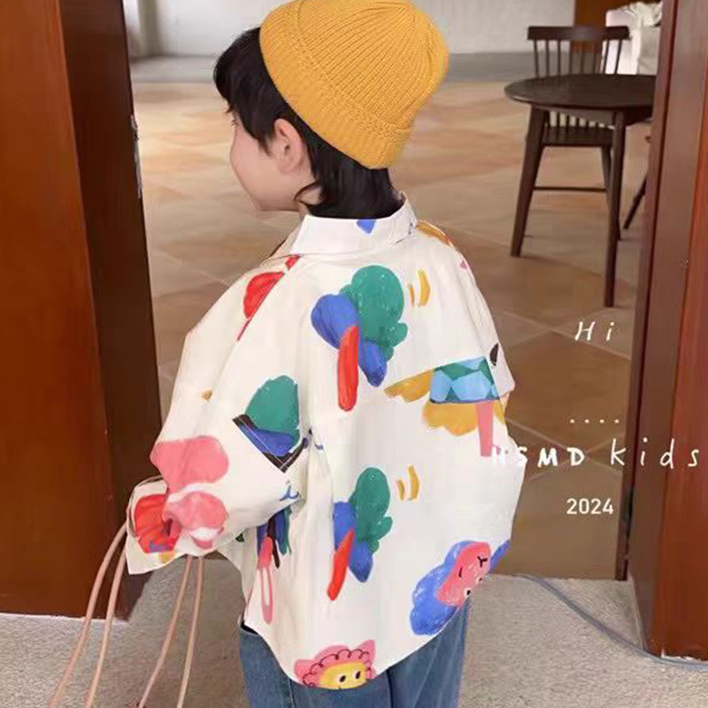 Children's cartoon shirt for boys Spring and Autumn 2024 new spring style, cute and stylish printed top for kids, trendy Specification drawing