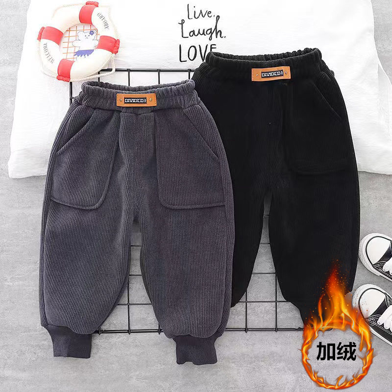 Children's clothing, boys' fleece pants, autumn and winter, 1-3 years old children's corduroy pants, one-piece fleece baby pants, little children's and girls' pants full figure