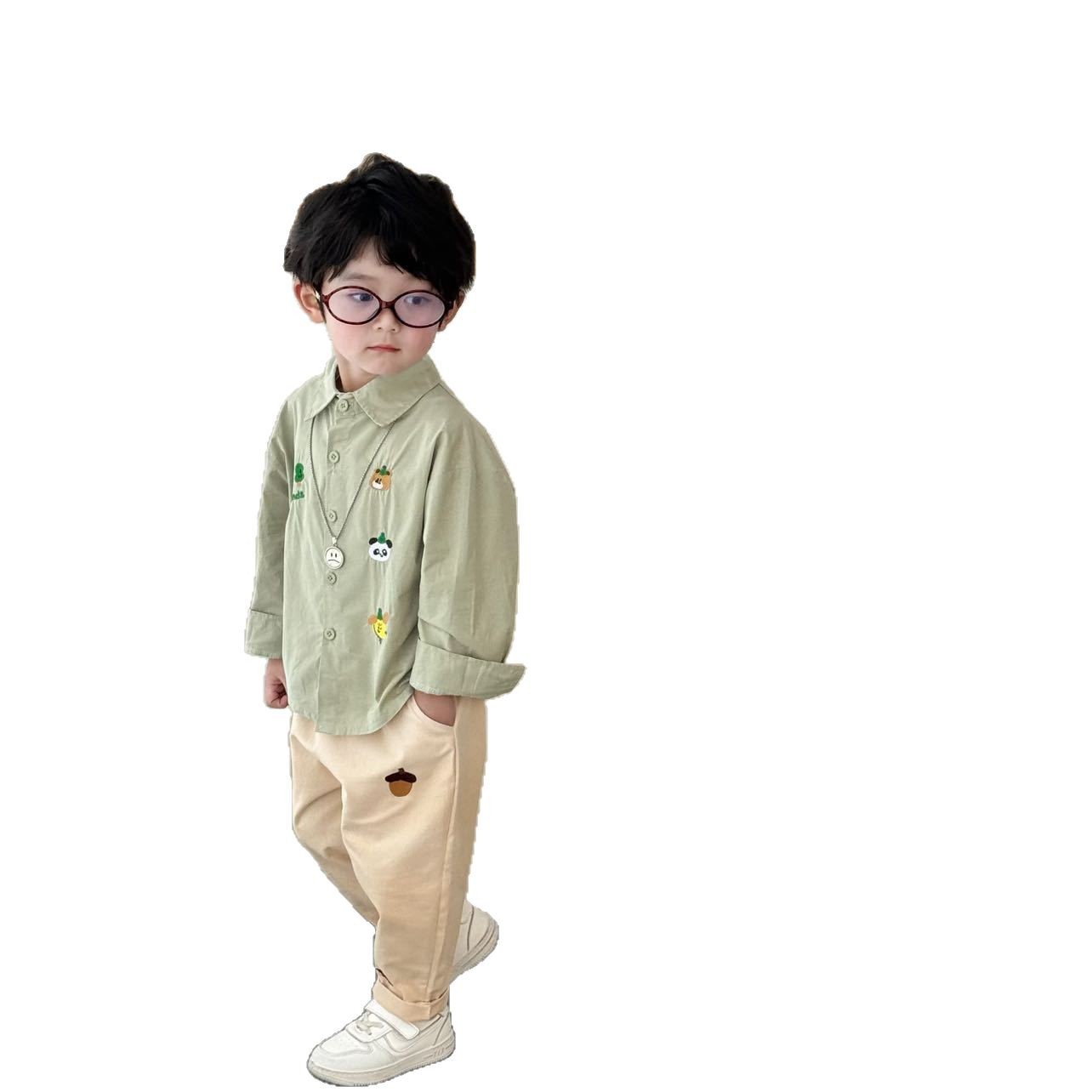 25 New embroidered stylish long-sleeved casual style baby Spring and Autumn Academy Neutral autumn cartoon boy set Item Picture