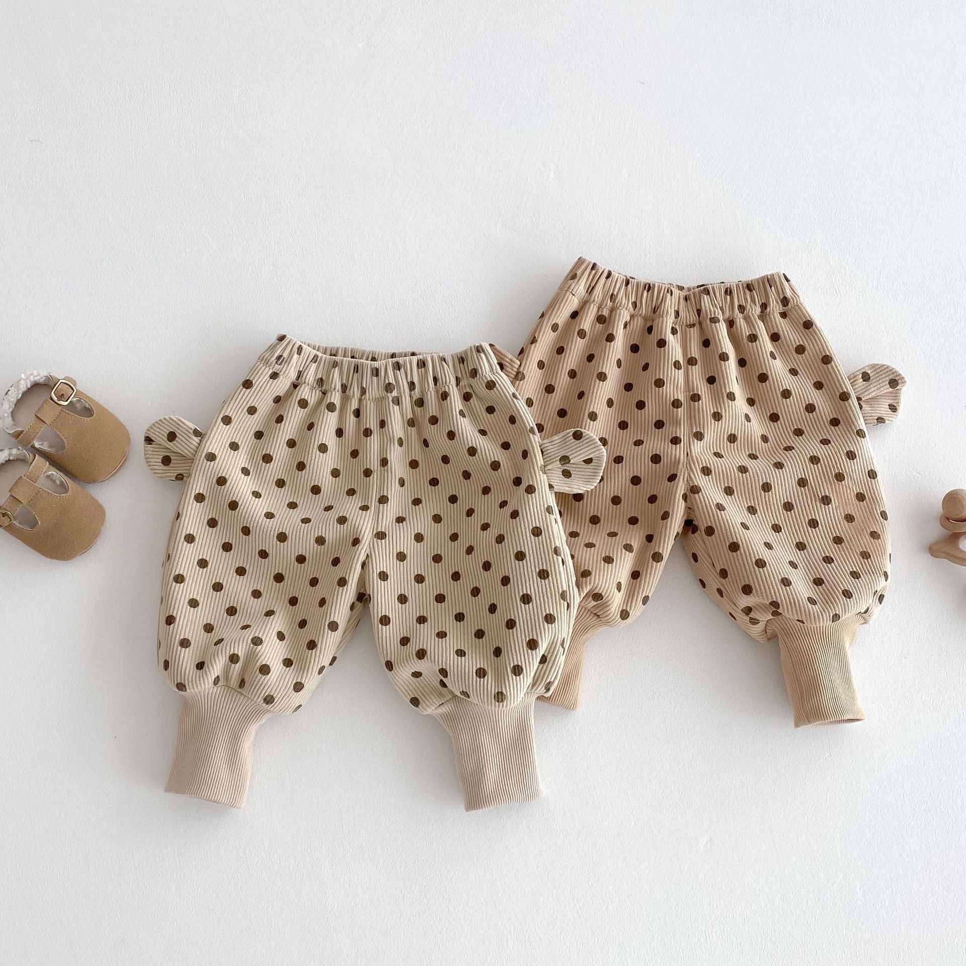 Children's polka dot fleece pants, winter Class a girls' corduroy pants, baby autumn and winter fleece thickened sweatpants AK508 full figure