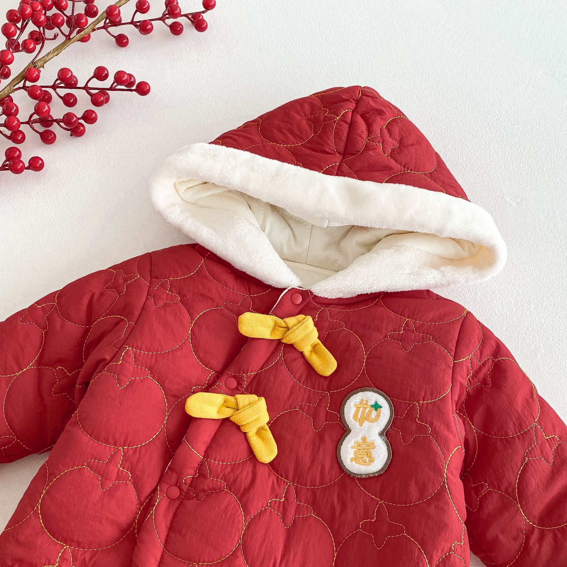 Baby cotton-padded New Year's clothing for winter 2025, thickened outer jumpsuit for babies, newborn clothes AL758 details Picture