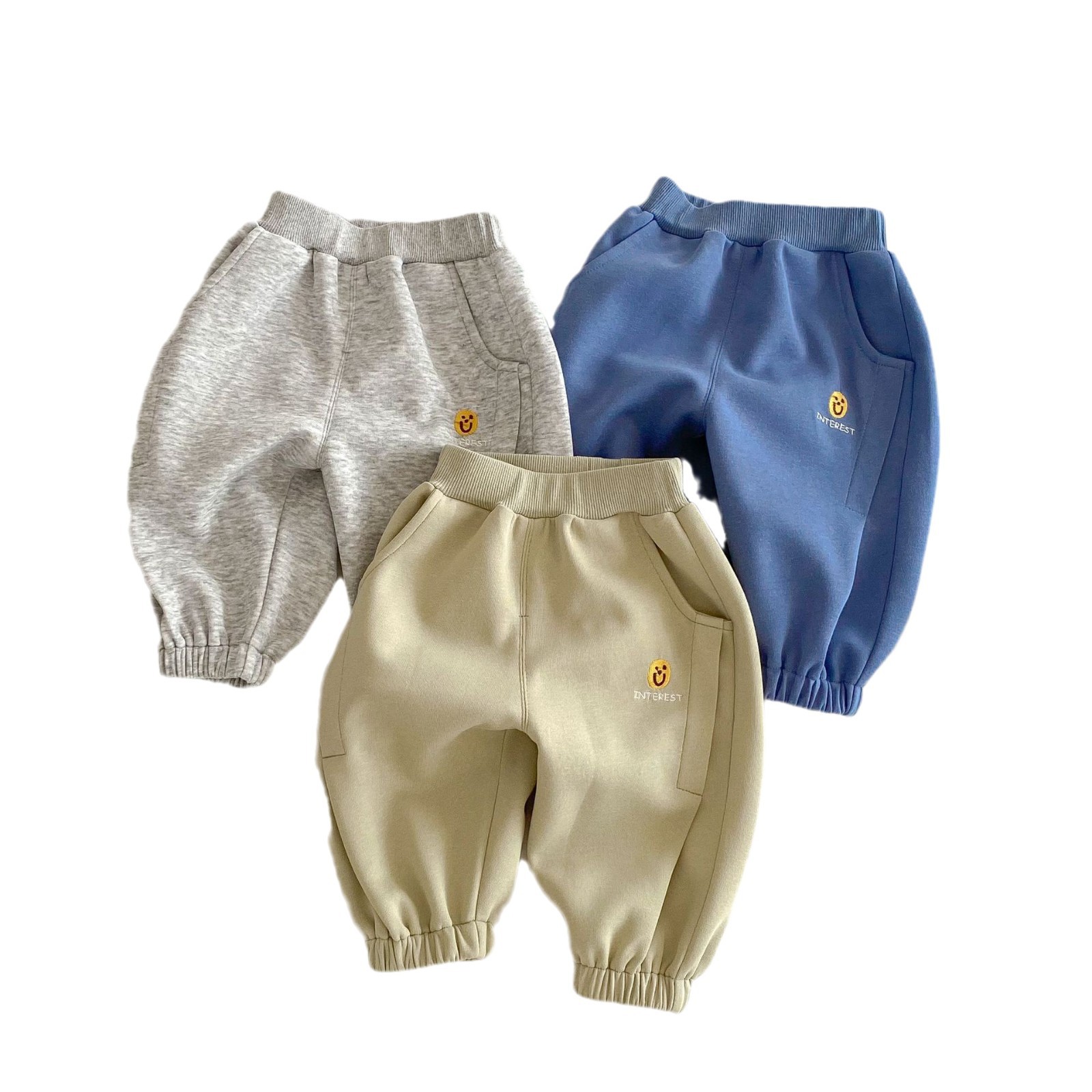 Children's embroidered sweatpants 2025 new spring Boys' fashion Korean-style solid color sportswear pants Trendy baby spring wear pants Item Picture