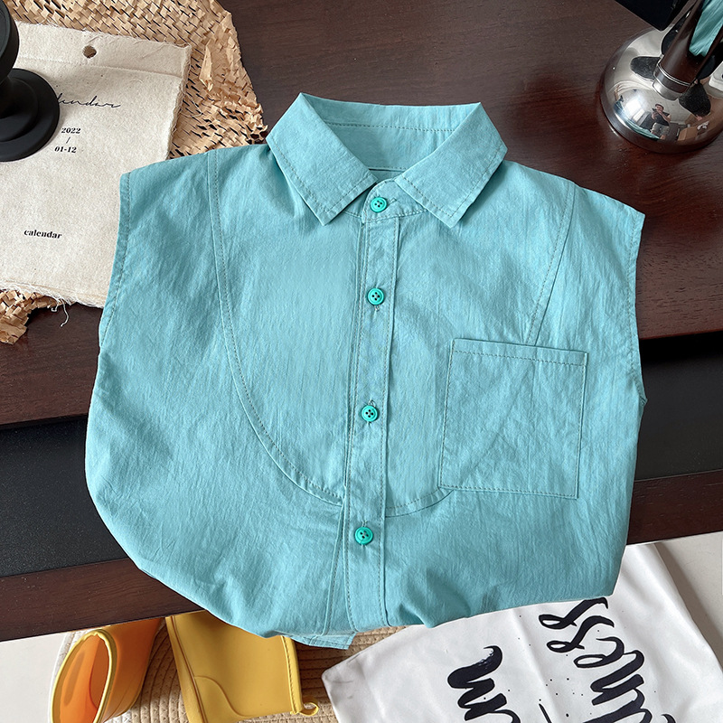 Nanbao's 2025 new Korean-style simple summer outfit for boys is fresh and light blue sleeveless shirt and 5-inch pants set, which is cool and trendy Item Picture