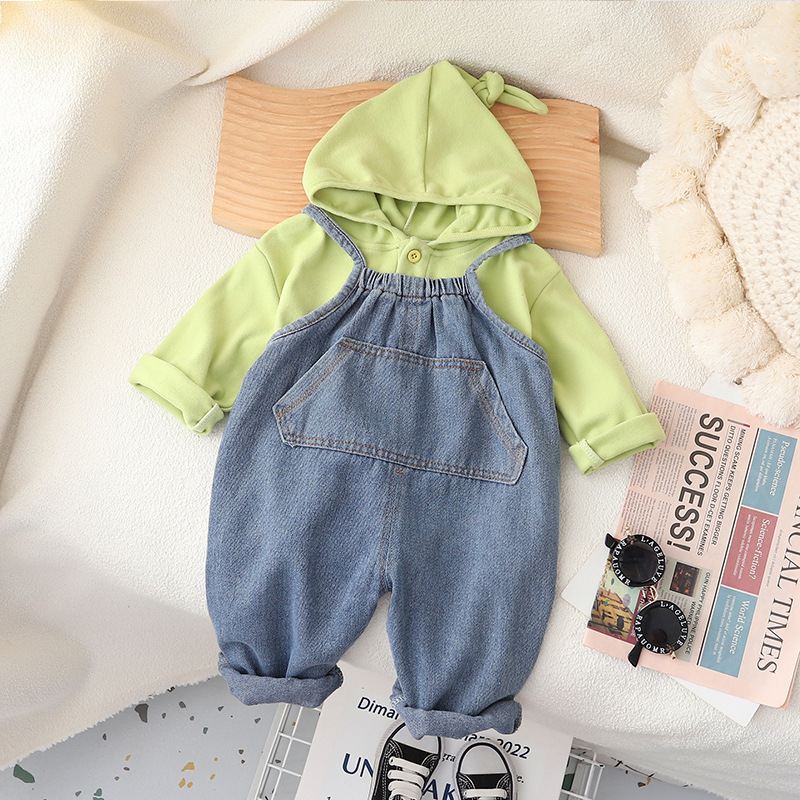 Spring and autumn 2024 new style children's overalls for boys and girls, Korean autumn soft denim overalls in stock for wholesale Specification drawing