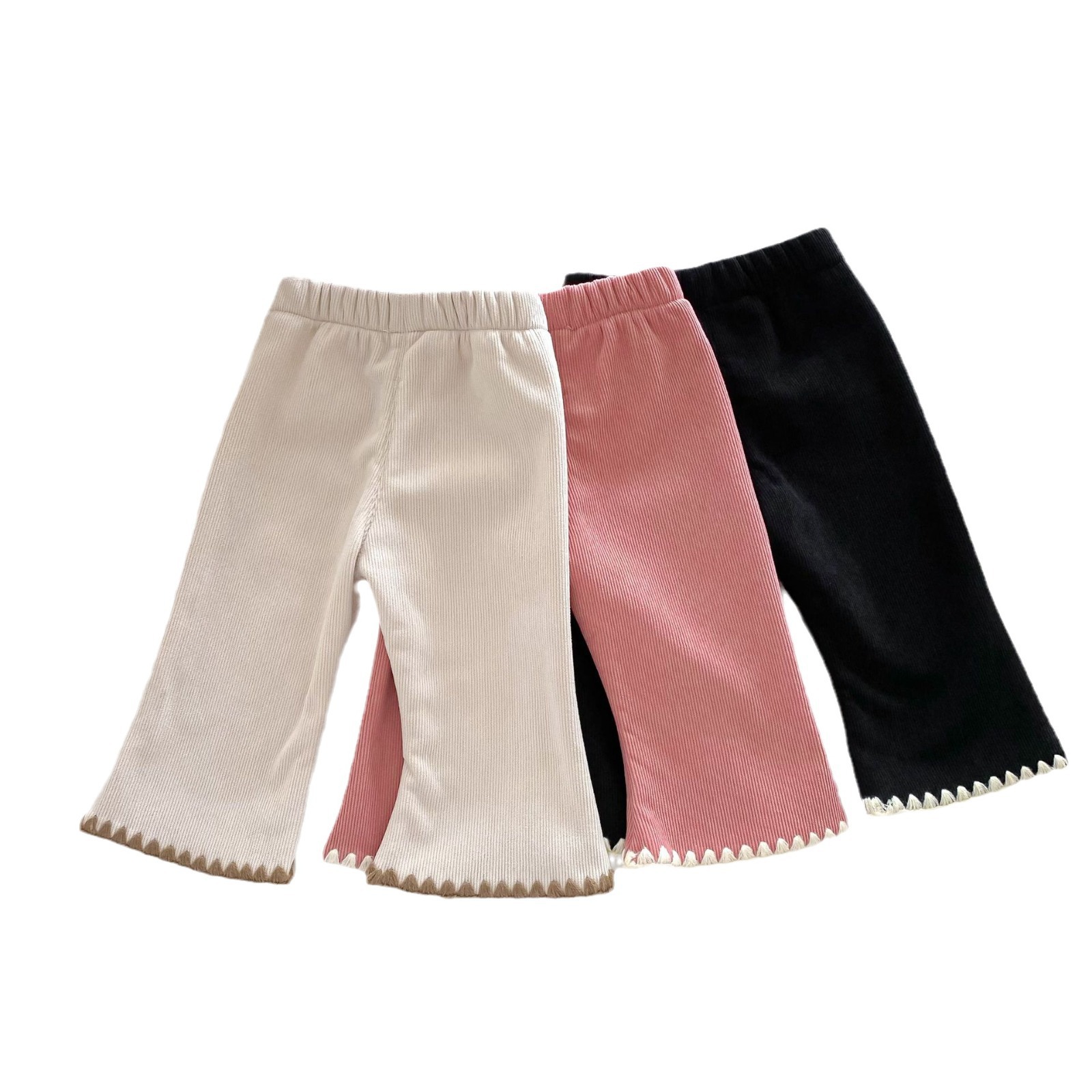Solid color flared pants for girls aged 0-5, thickened warm casual pants for winter girls, children's winter clothing pants AK368 Item Picture