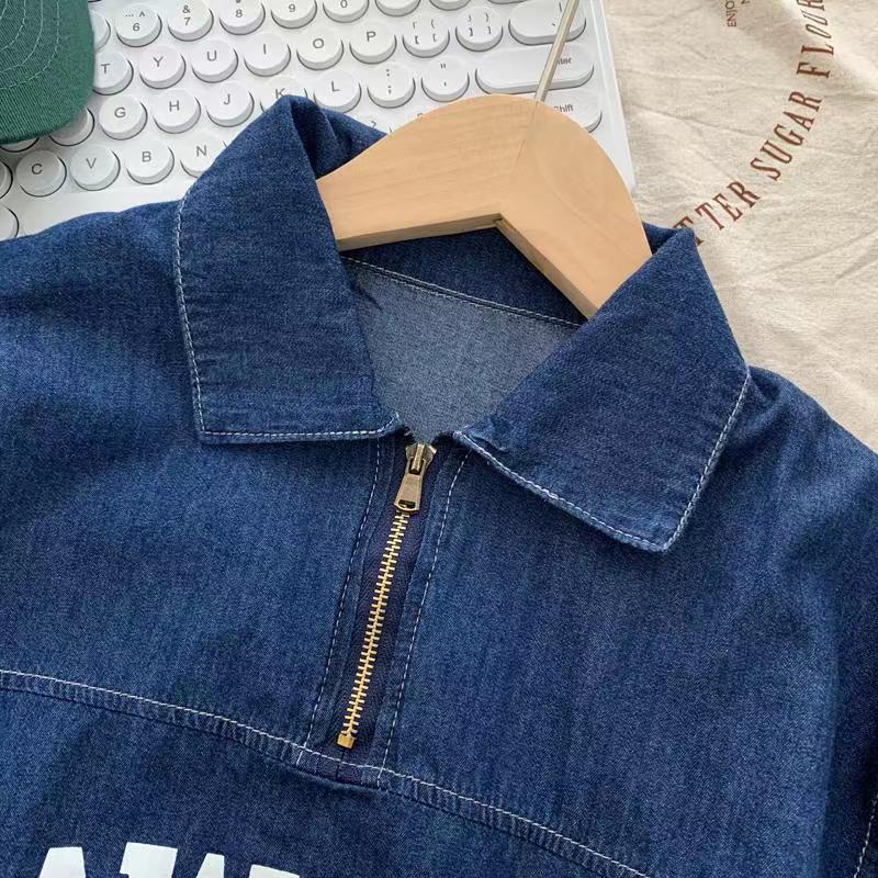 Summer trendy denim short-sleeved shirts and shorts for boys, 2025 new style, a cool Korean bestseller for little kids Specification drawing