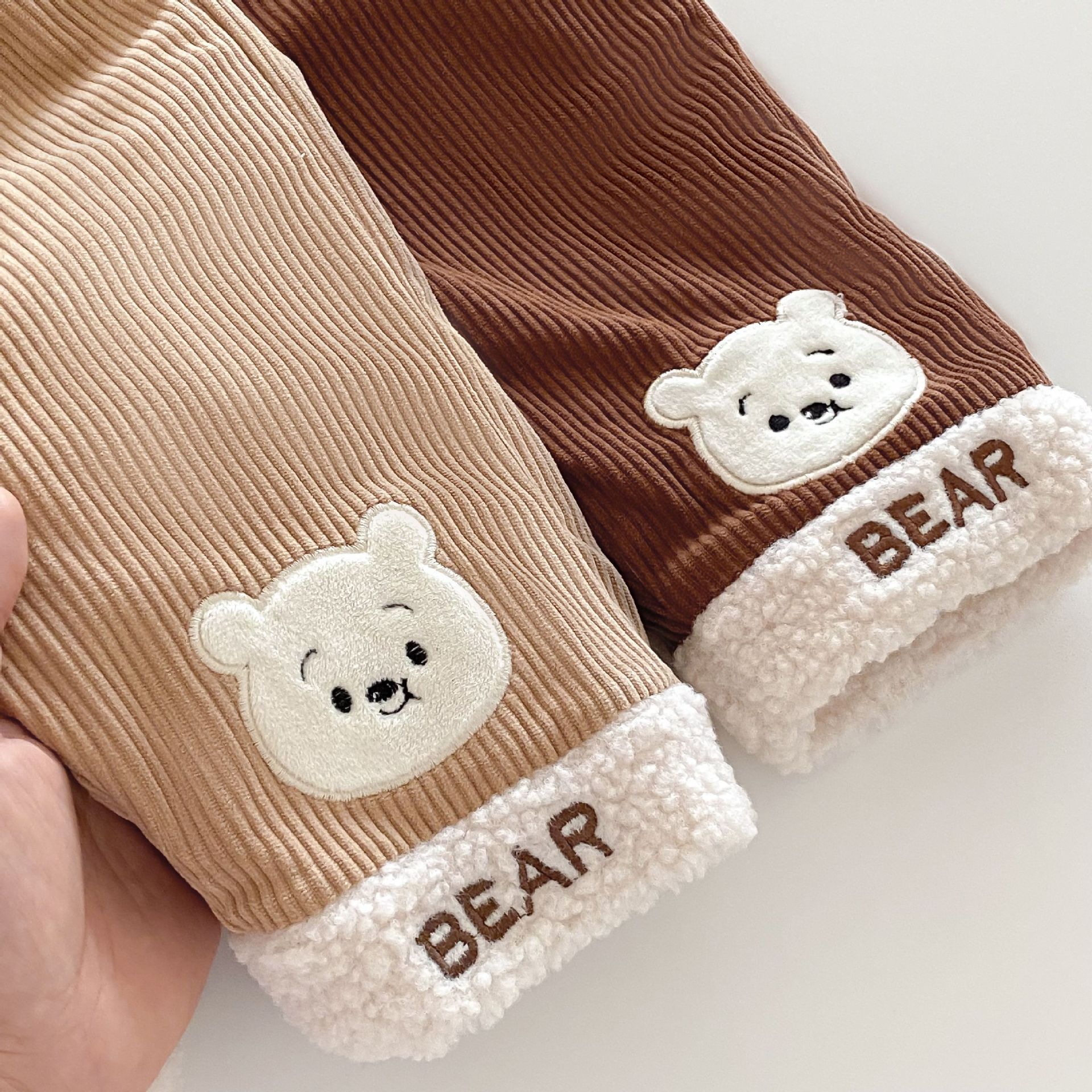 Children's fleece casual pants for 0-5 years old, winter boys' teddy bear patch sweatpants, girls' corduroy sportswear pants AK232 Specification drawing