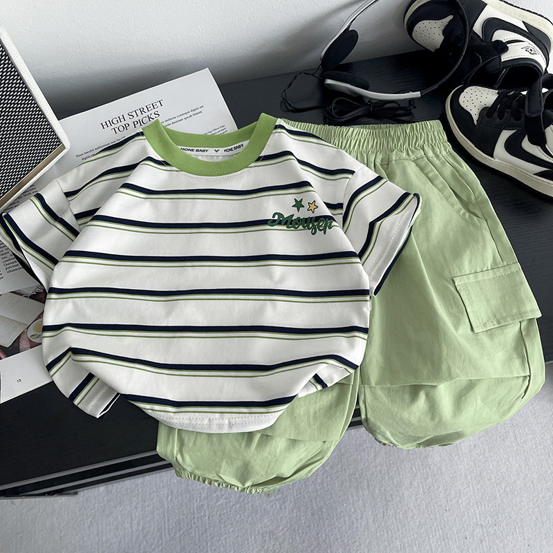 Boys' Summer Set 2025 New Style Cool and sporty little kids thin short-sleeved and long pants boys' summer trend full figure