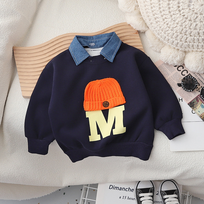 The 2023 Spring and Autumn new children's fashion pullover with a round neck, a stylish woolen cap for kids, and a children's hoodie for boys Specification drawing