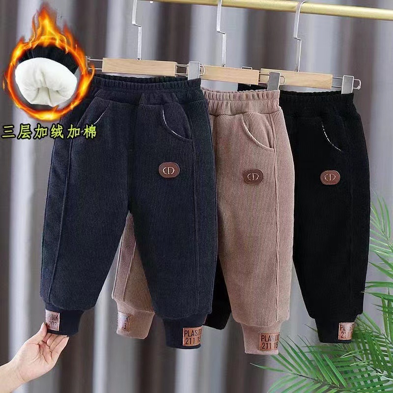 New children's crotch pants, baby crotch pants, thickened fleece thermal pants for infants, three layers for winter babies to get through the winter full figure