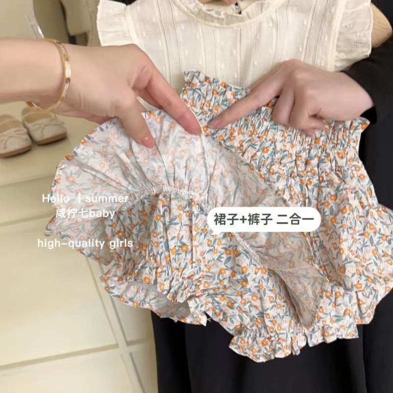 Fashionable girls' clothing set, stylish summer children's floral pants, Korean-style children's clothing, jacquard pants and skirt set, baby summer clothing Specification drawing