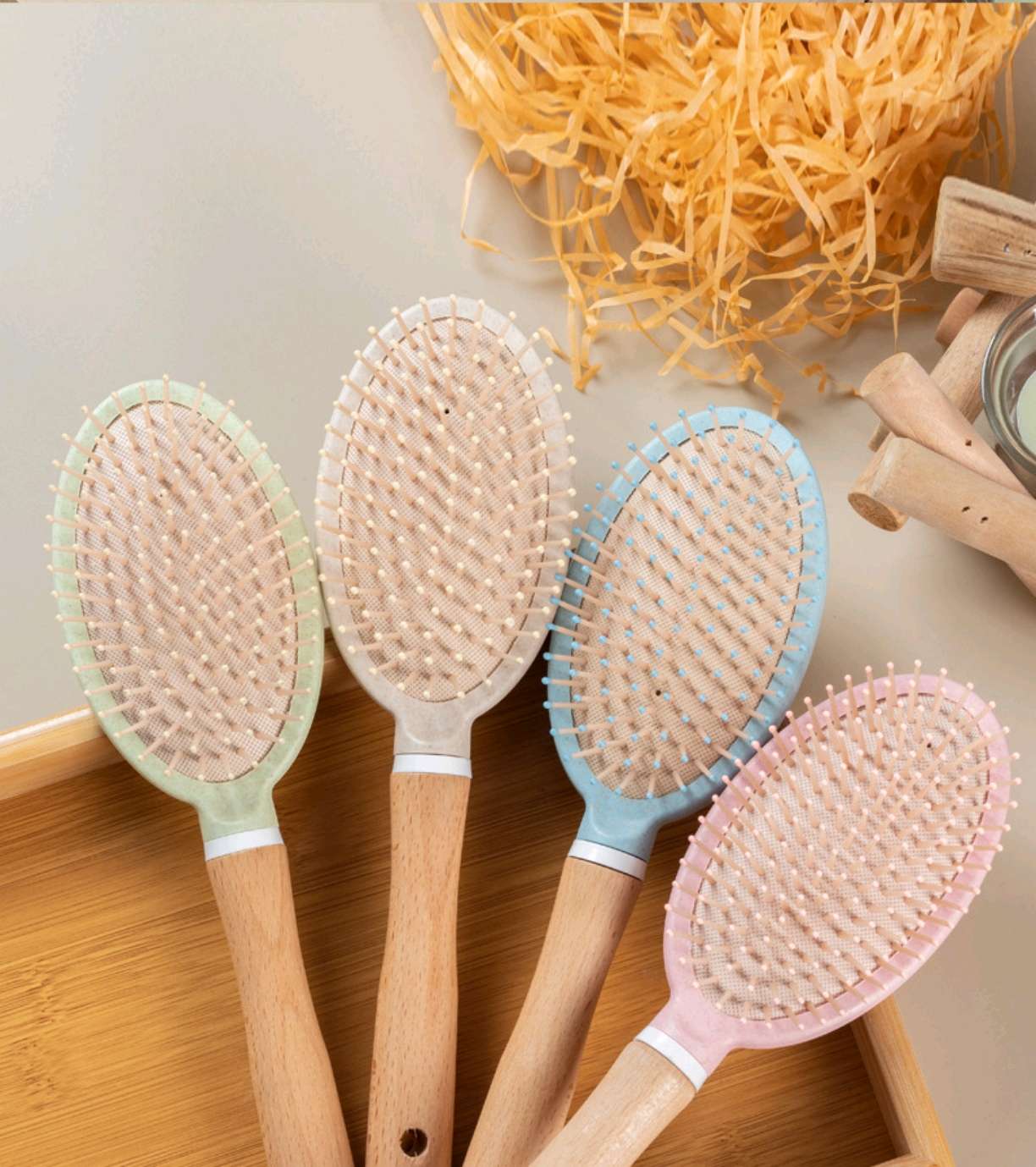 时尚榉木气垫按摩梳女士美发梳子麦秸秆气囊梳便携家用造型梳吊卡卷发梳详情图10