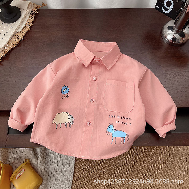 Boys' pure cotton shirt for spring and autumn 2025 new style, cartoon and fashionable thin shirt for children and babies, long-sleeved top, trendy Specification drawing