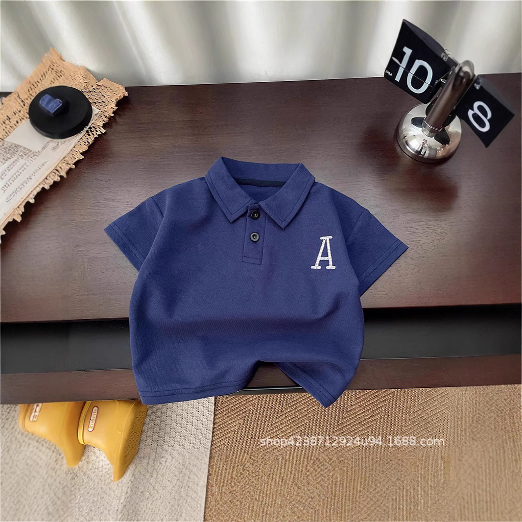 Korean children's summer new embroidered polo shirts for boys and girls, baby short sleeves and shorts, stylish two-piece set, trendy Specification drawing