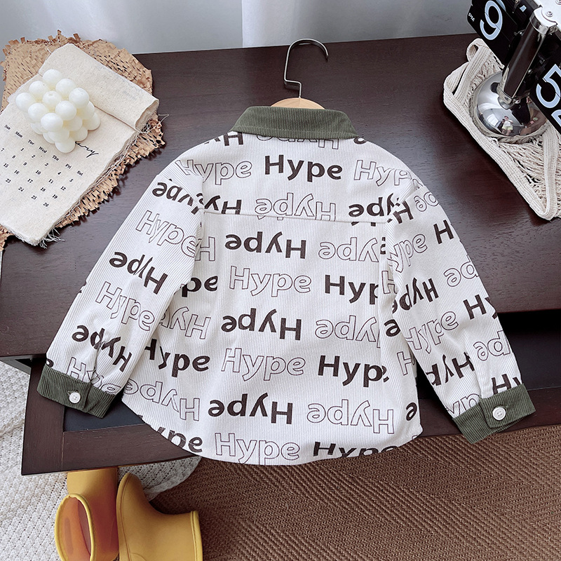 Dongdong 24 Autumn Boys' Autumn Set 2024 New Style Baby Shirt Letter Spring and Autumn Cool Coat Children's Style details Picture
