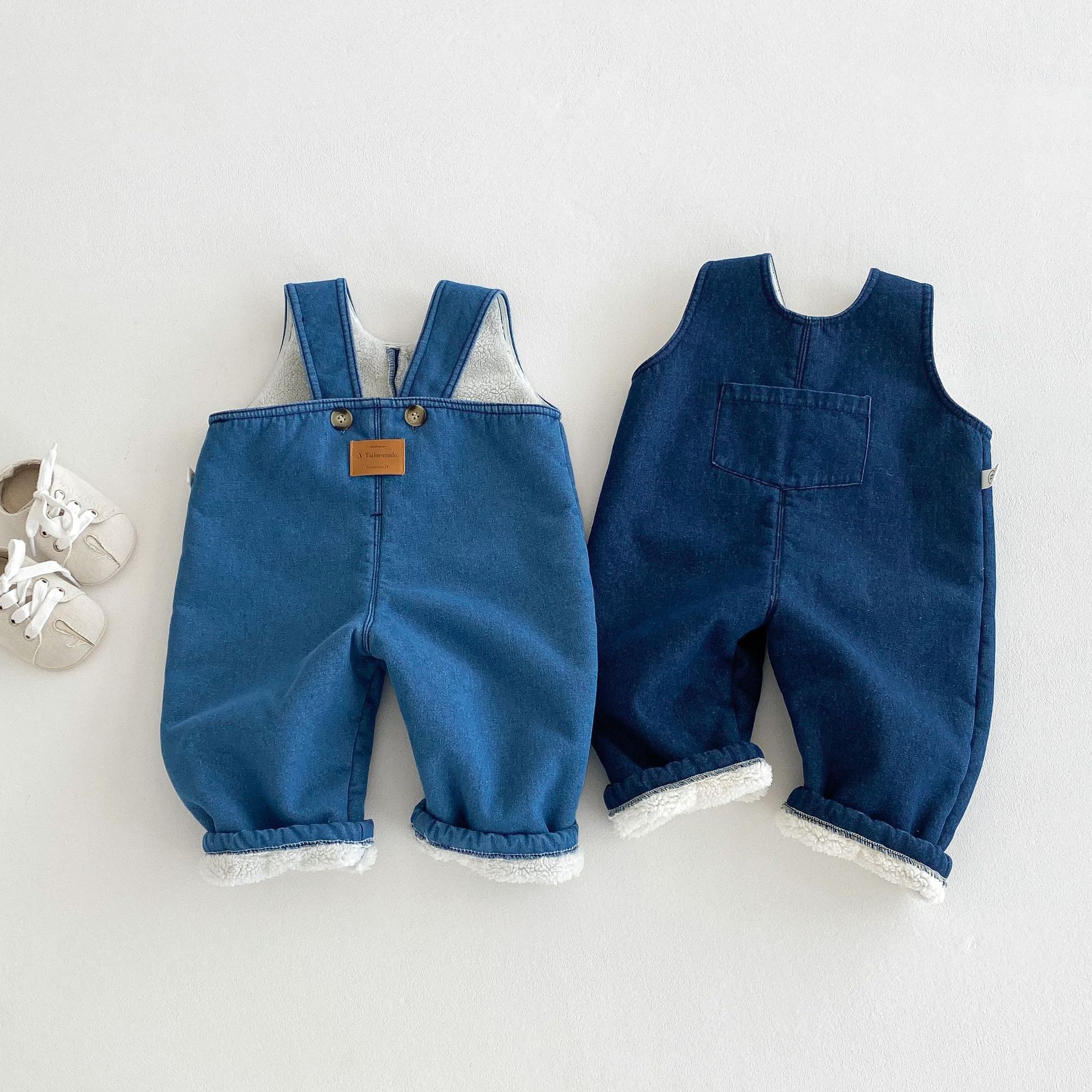 Children's fleece jumpsuits 0-5 years old winter girls' fashionable solid color overalls boys' trendy pants AK501 full figure