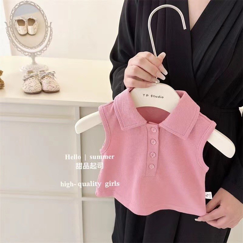 Children's lapel vest, flower bud pants set, spring girls' stylish and trendy short pants set in stock details Picture