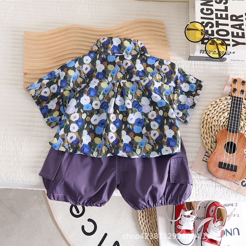 Boys' short-sleeved shirt, thin baby summer Korean-style shirt 2023 summer floral cardigan, stylish cardigan for children details Picture